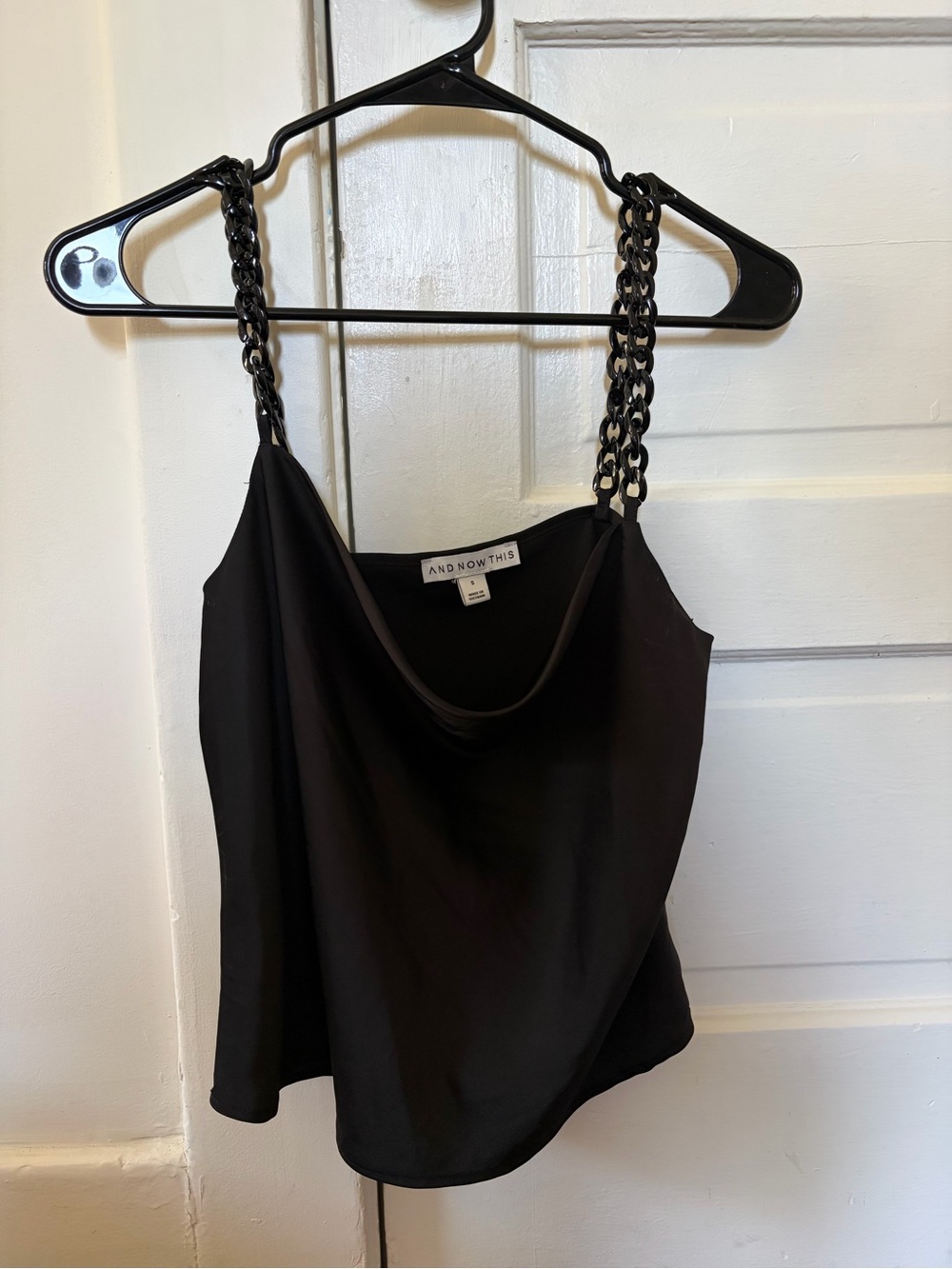 Black Chain-Strap Cowl Neck Top